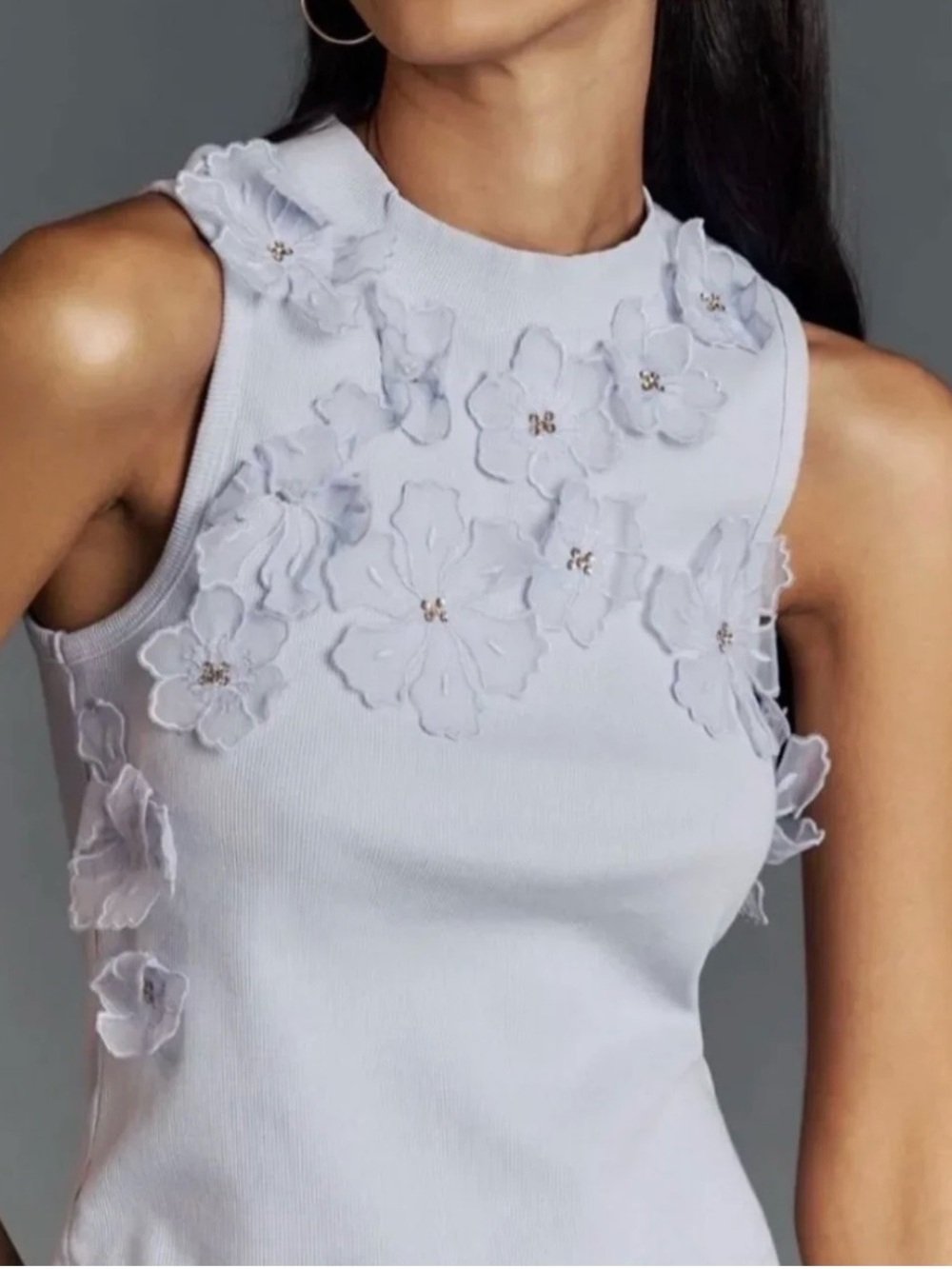 By Anthropologie Sleeveless 3D Floral Appliqué Top - Size XXS